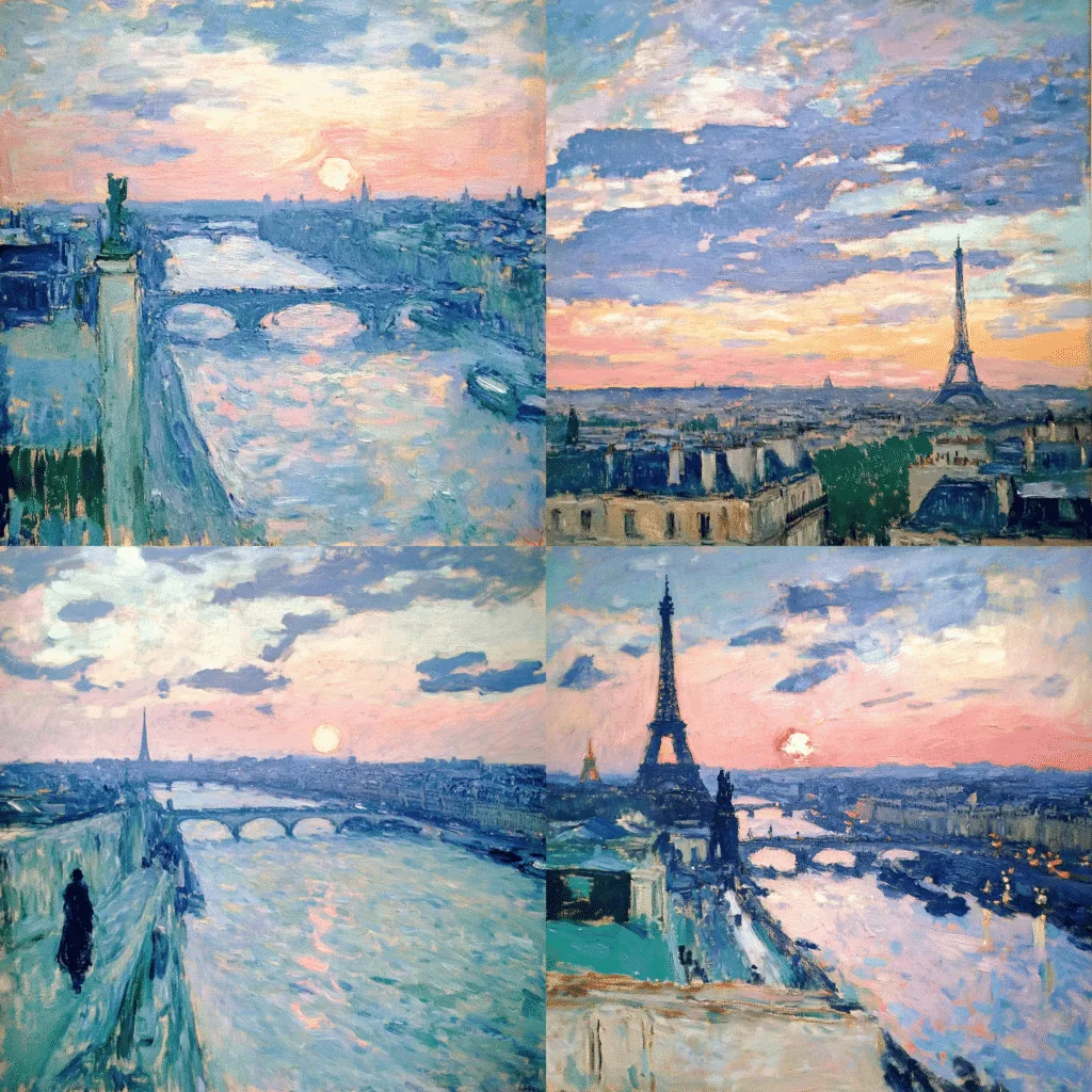 nadwrazliwyai_sunset_over_Paris_416c0850-a628-4966-8b6d-9a174c0db748 - Promptowy SREFs w Midjourney - Co to jest i jak z niego korzystać? 🚀 - ilustracja 5