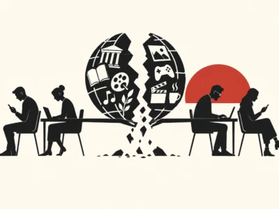 Pękający glob kultury między samotnymi twórcami - Promptowy Pękający glob kultury między samotnymi twórcami