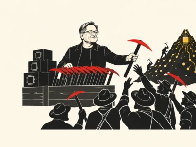Mówca prezentujący układy scalone i kopalnię złota