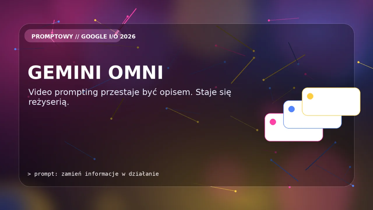 Abstrakcyjna grafika o Gemini Omni, video promptingu i konwersacyjnej edycji wideo