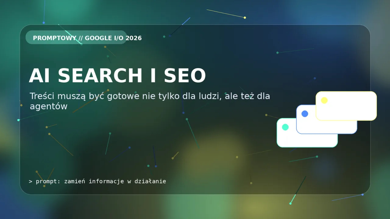 Abstrakcyjna grafika przedstawiająca wyszukiwarkę Google jako agenta i zmianę SEO
