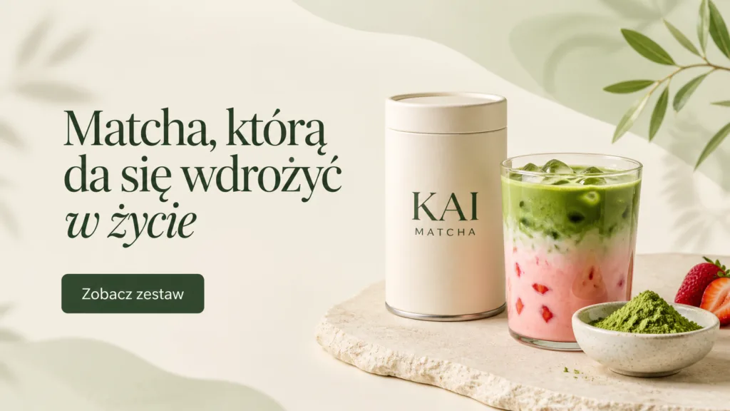 Makieta hero section landing page’a dla marki KAI MATCHA.