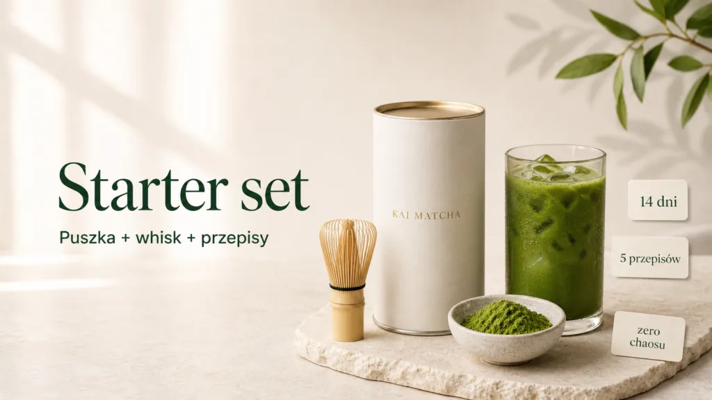 Baner ecommerce KAI MATCHA Starter Set z benefitami.