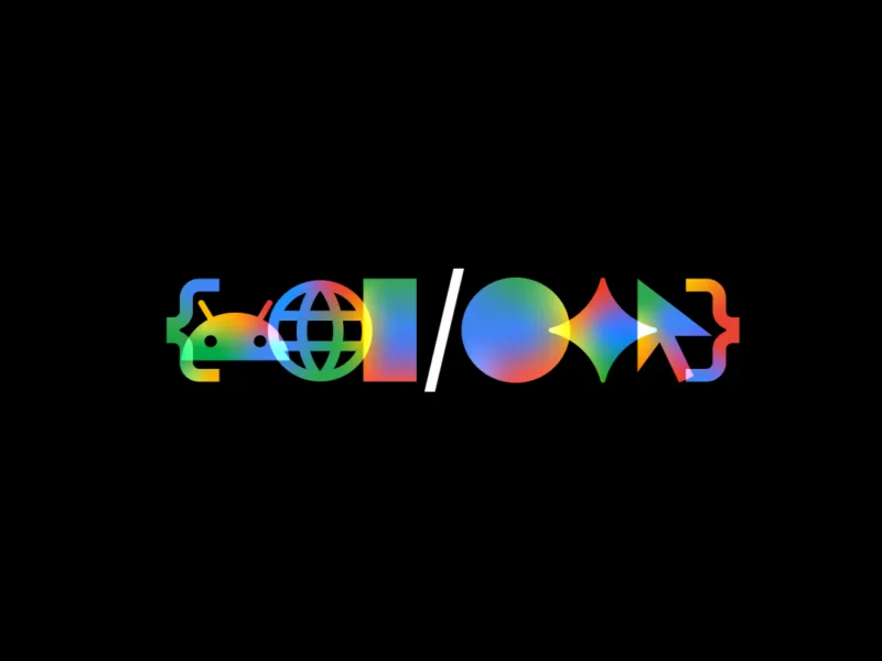 Colorful Google I/O logo centered on a black background (event branding).
