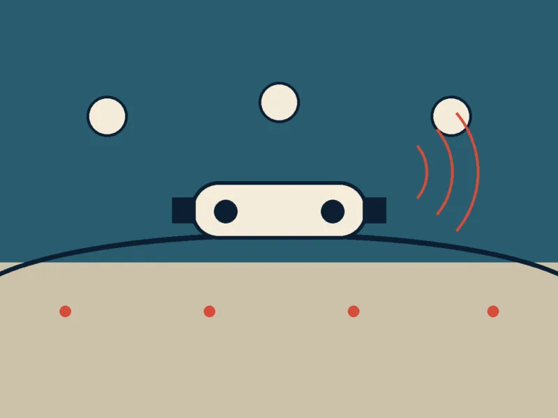 Minimalistyczna ilustracja podwodnego drona monitorującego kabel na dnie morza.
