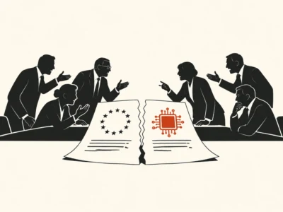 Dwie grupy dyskutujące nad dokumentem i układem scalonym