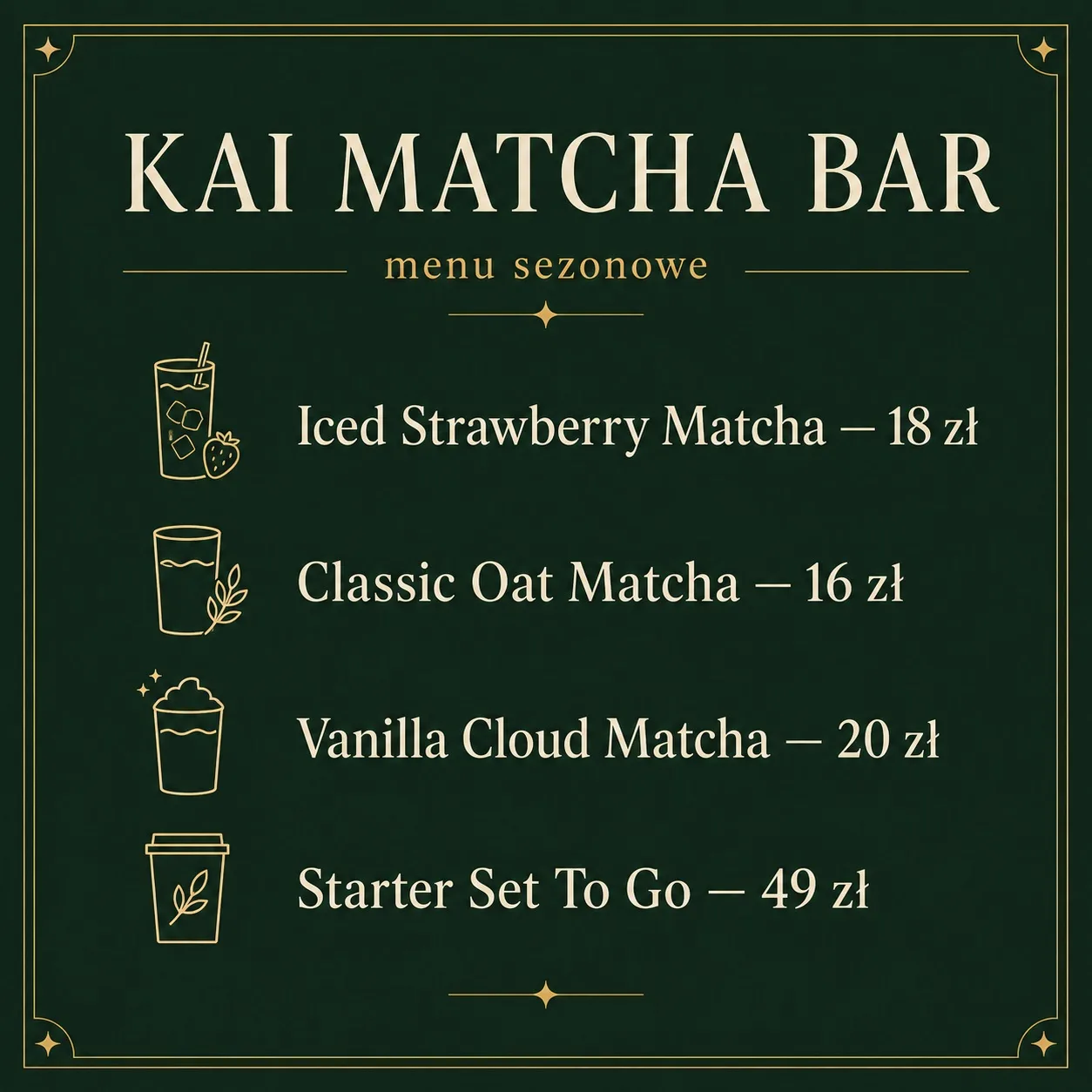 Minimalistyczna tablica menu KAI MATCHA BAR.