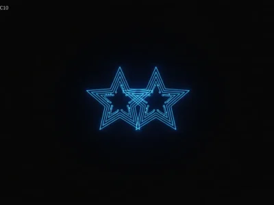Two overlapping blue neon stars with circuit-like inner lines on a black background