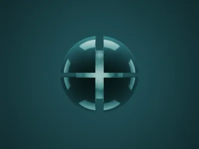 Teal globe-like sphere with a cross-shaped cutout, centered on a dark teal background (logo or icon).