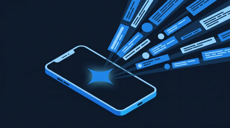 Smartfon ze świecącą gwiazdą i paskami powiadomień na niebieskim tle