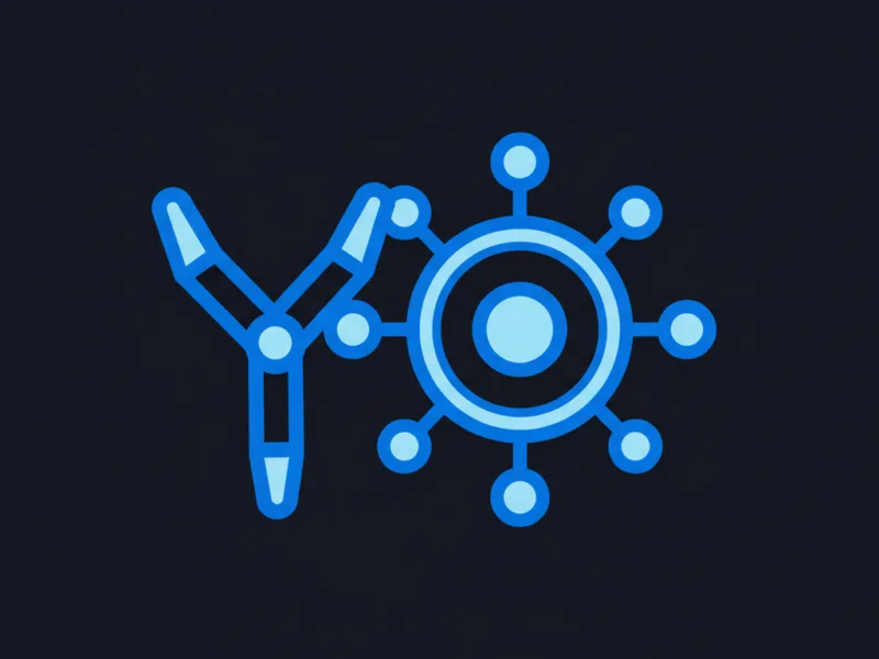 Blue robotic arm connected to a central circular hub with spokes, symbolizing automation on a dark background.