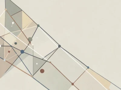Papież i sztuczna inteligencja Dlaczego Watykan zaprosił twórcę Anthropica - Promptowy Abstract geometric artwork with interconnected lines and translucent triangles in muted beige and blue tones.