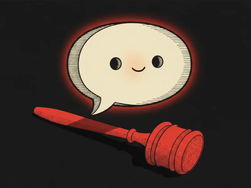 Cartoon speech bubble above a red gavel on a dark background, symbolizing a verbal verdict or decision.