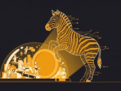 Futuristic orange tiger beside a glowing globe-like dome where scientists and astronauts work on projects.