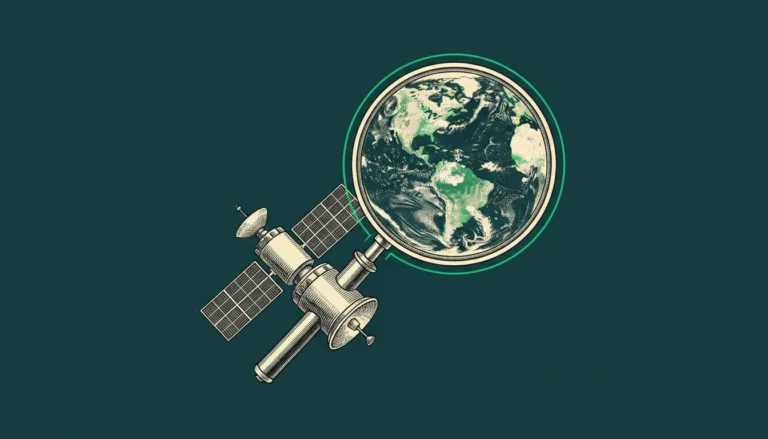Satelita na orbicie Ziemi otoczonej zielonym pierścieniem.