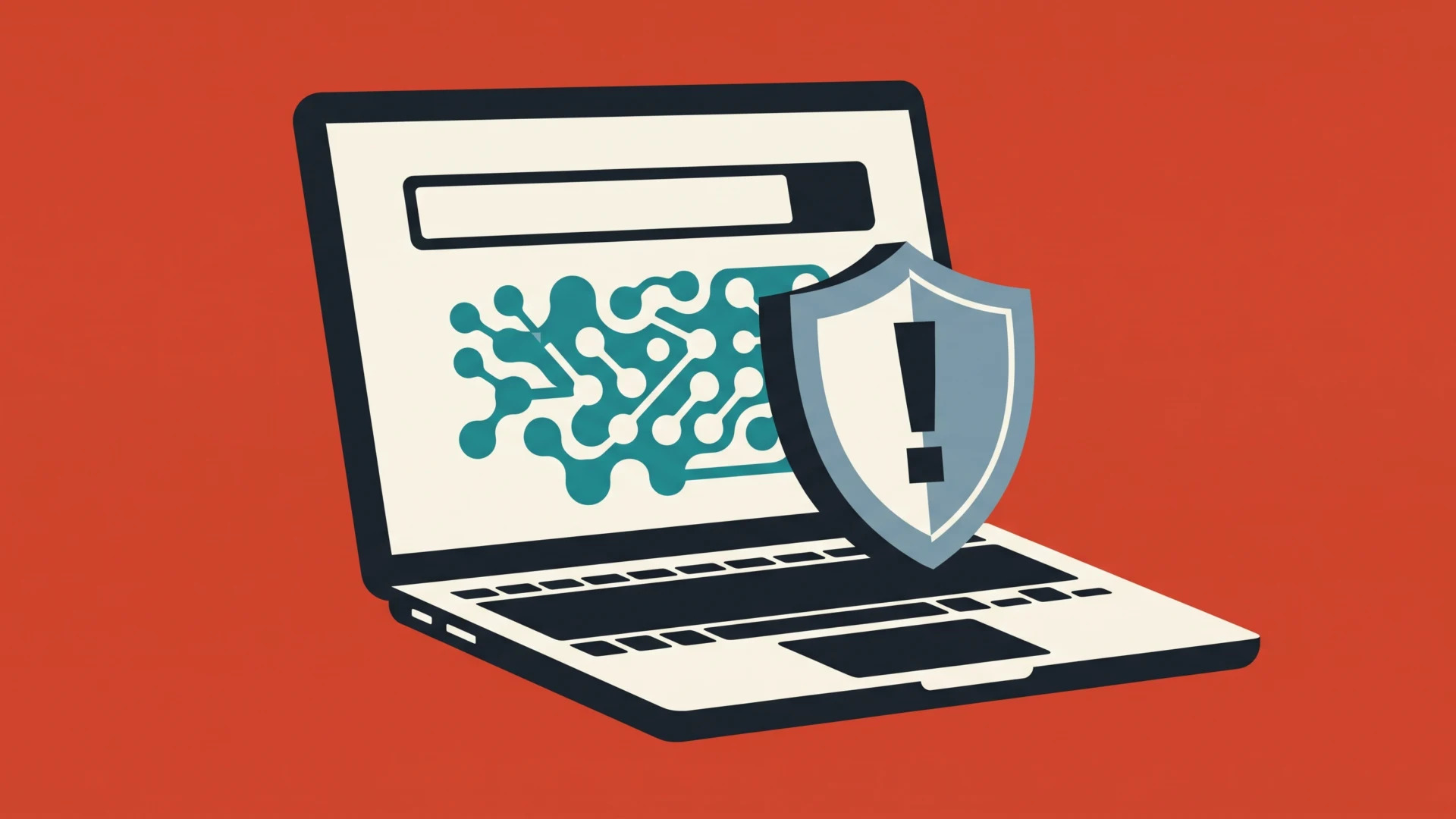 Laptop with a shield icon representing cybersecurity and protection of online data.