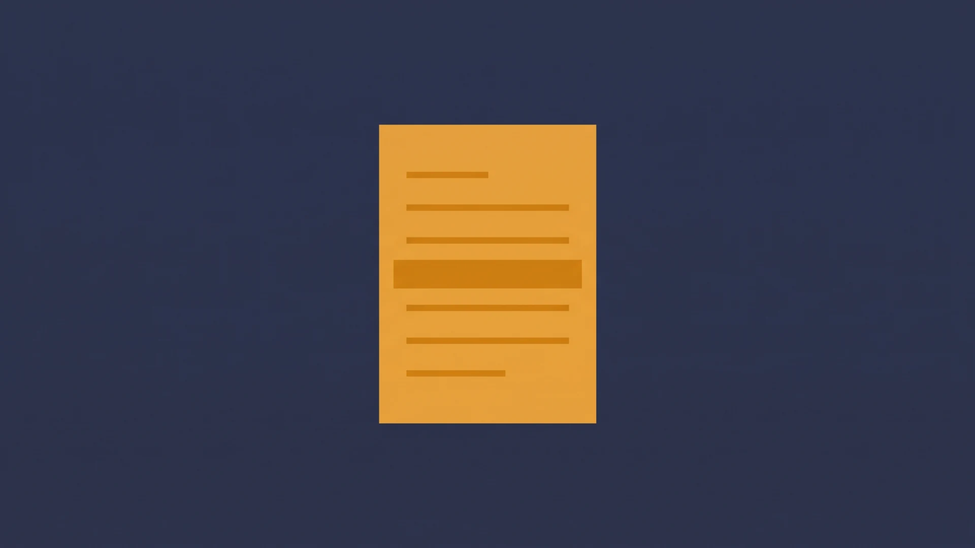 Orange sheet of paper with horizontal lines representing text, centered on a dark blue background