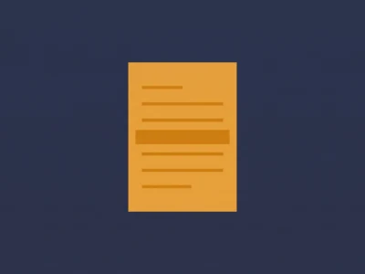 Orange sheet of paper with horizontal lines representing text, centered on a dark blue background