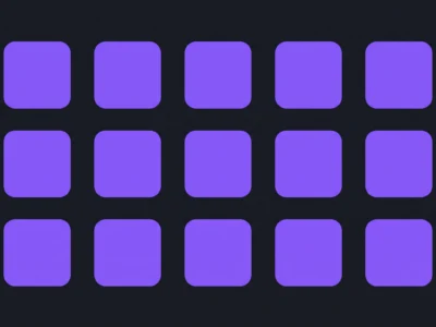 Grid of purple rounded-rectangle tiles on a dark background, arranged in rows and columns (five across).