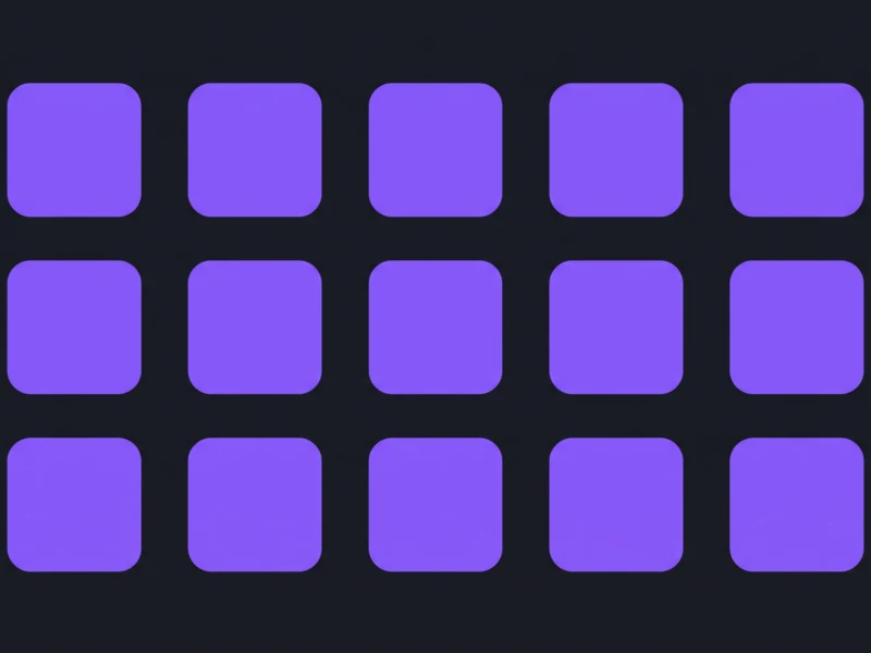 Grid of purple rounded-rectangle tiles on a dark background, arranged in rows and columns (five across).