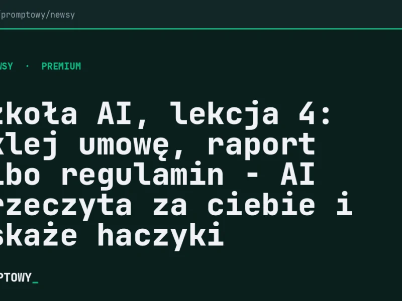 Szkoła AI, lekcja 4: Wklej umowę, raport albo regulamin - AI przeczyta za ciebie i wskaże haczyki