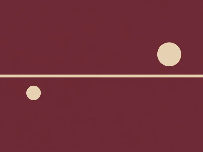 Abstract geometric composition: a beige horizontal line across a maroon field with a small beige circle below the line and a larger beige circle above and to the right.