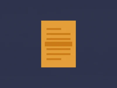 Orange vertical document icon with multiple text lines on a dark blue background, representing a file or form.