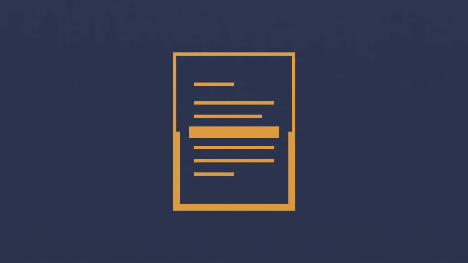 Document icon: orange sheet with lines on a dark blue background, representing a file or document.