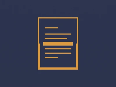 Document icon: orange sheet with lines on a dark blue background, representing a file or document.