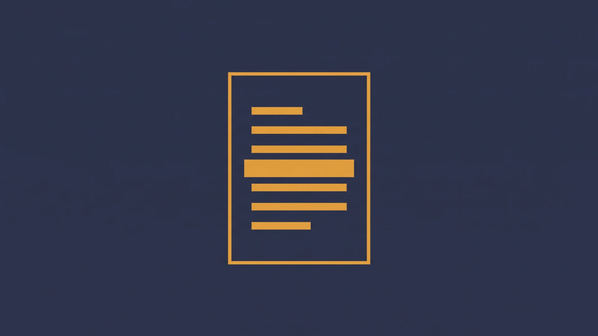 Yellow outlined document icon with multiple orange text lines on a dark blue background.