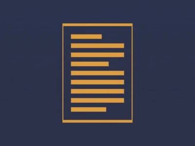 Orange outline of a tall document with multiple lines on a navy background.