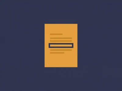 Yellow vertical document with text lines and a blue rectangular field on a dark navy background, suggesting a form or note.