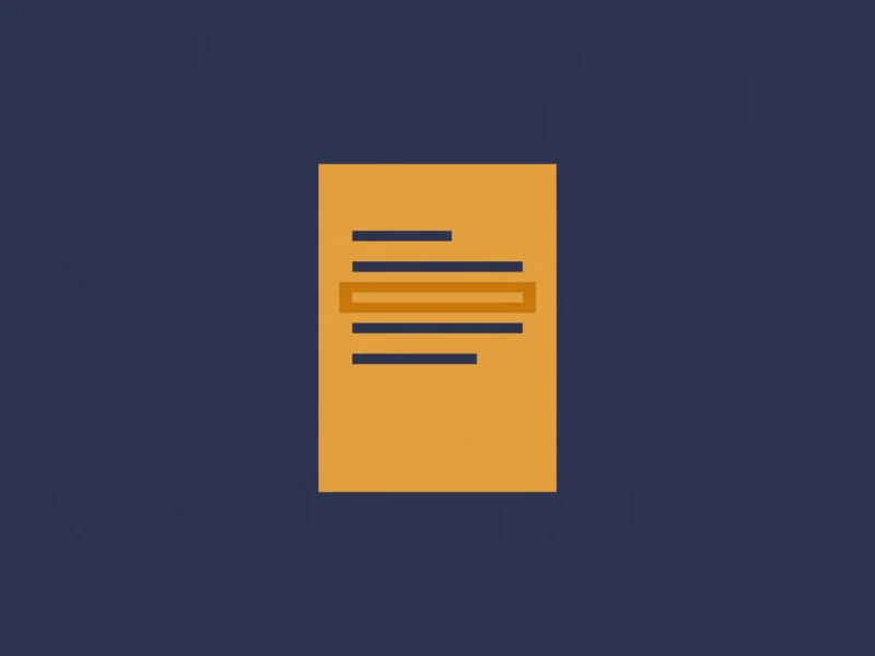 Orange vertical document icon with several black text lines on a dark blue background.
