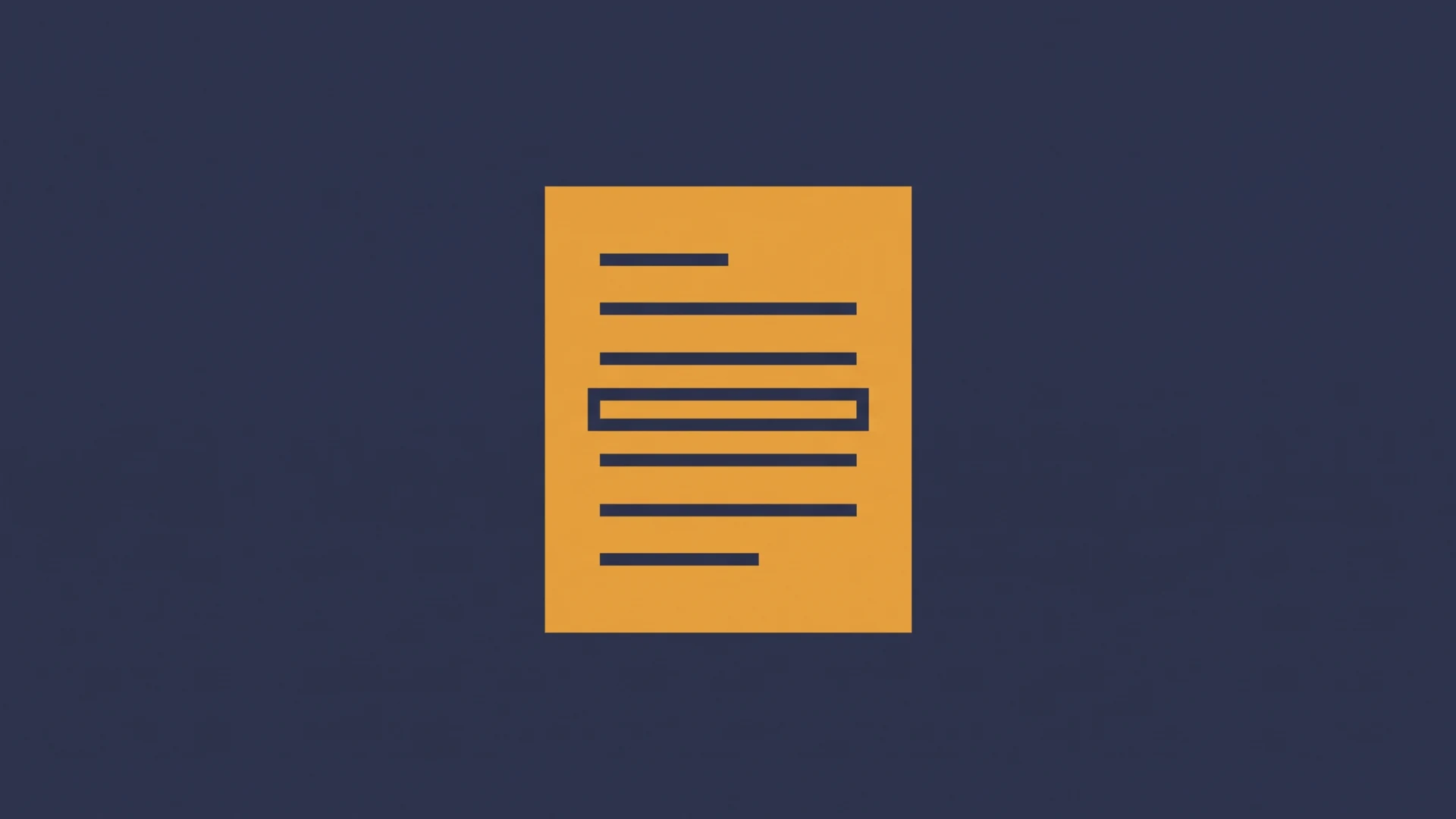 Orange document icon with multiple horizontal text lines on a dark blue background.