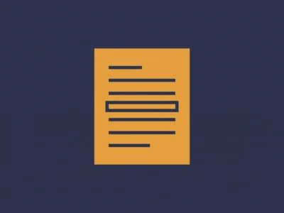 Orange document icon with multiple horizontal text lines on a dark blue background.
