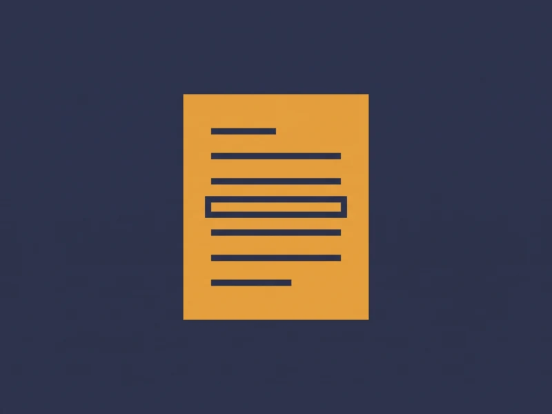 Orange document icon with multiple horizontal text lines on a dark blue background.