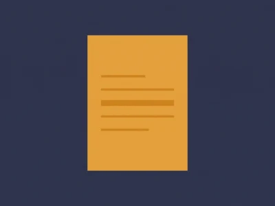 Orange sheet of paper with several horizontal lines on a dark blue background, representing a document.
