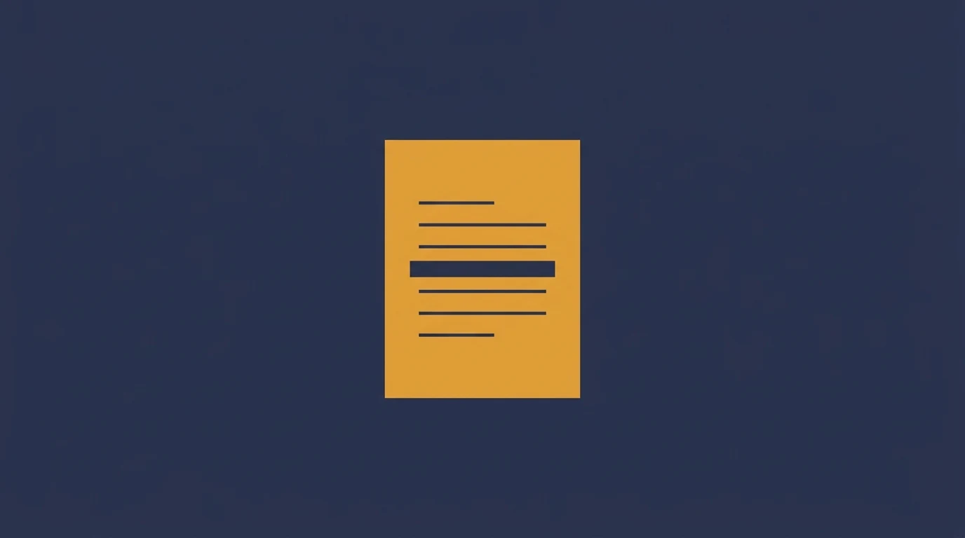 Orange document icon featuring horizontal text lines on a dark blue background.