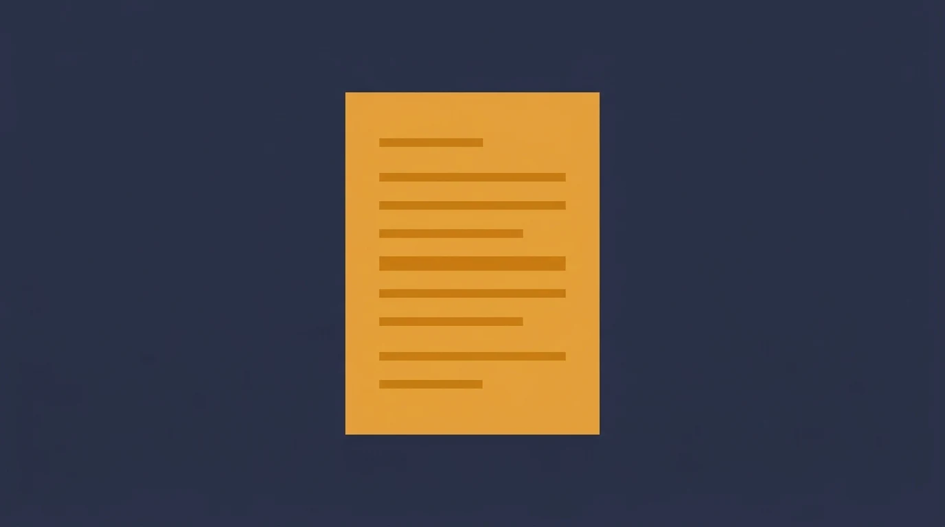 Orange sheet of paper with horizontal lines representing text on a dark blue background (a document icon)