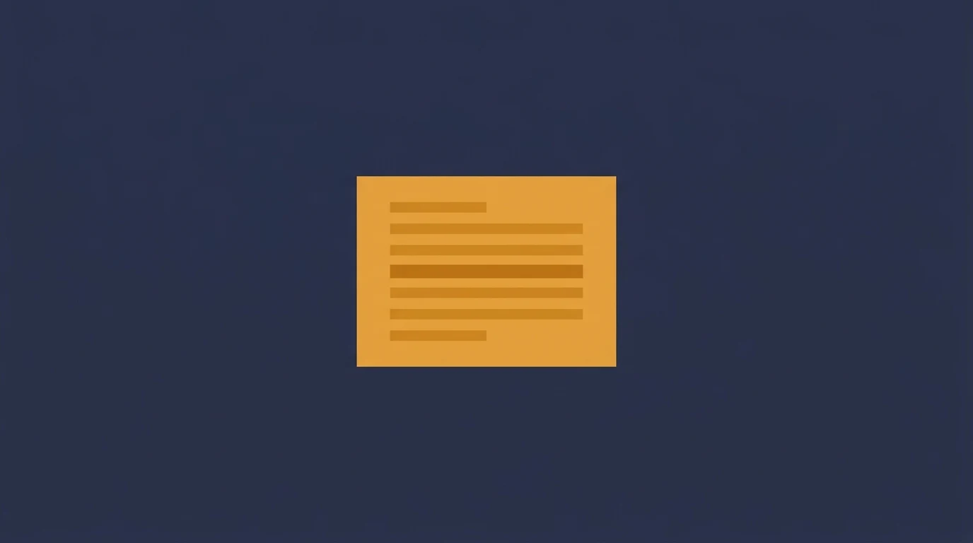 Orange rectangle representing a document with multiple horizontal lines of text on a dark blue background, centered on the page.