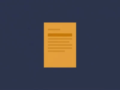 Orange sheet/document with several lines of text centered on a dark blue background (informational image)