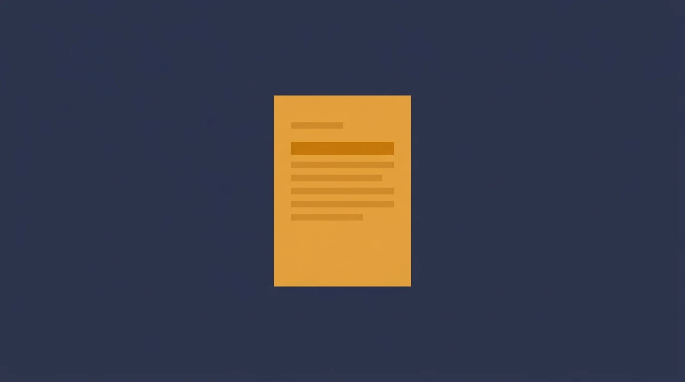 Orange sheet/document with several lines of text centered on a dark blue background (informational image)