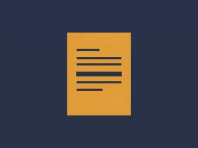 Orange document icon with lines representing text on a dark blue background.