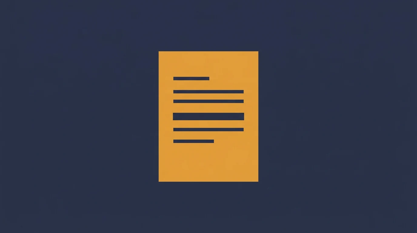 Orange document icon with lines representing text on a dark blue background.