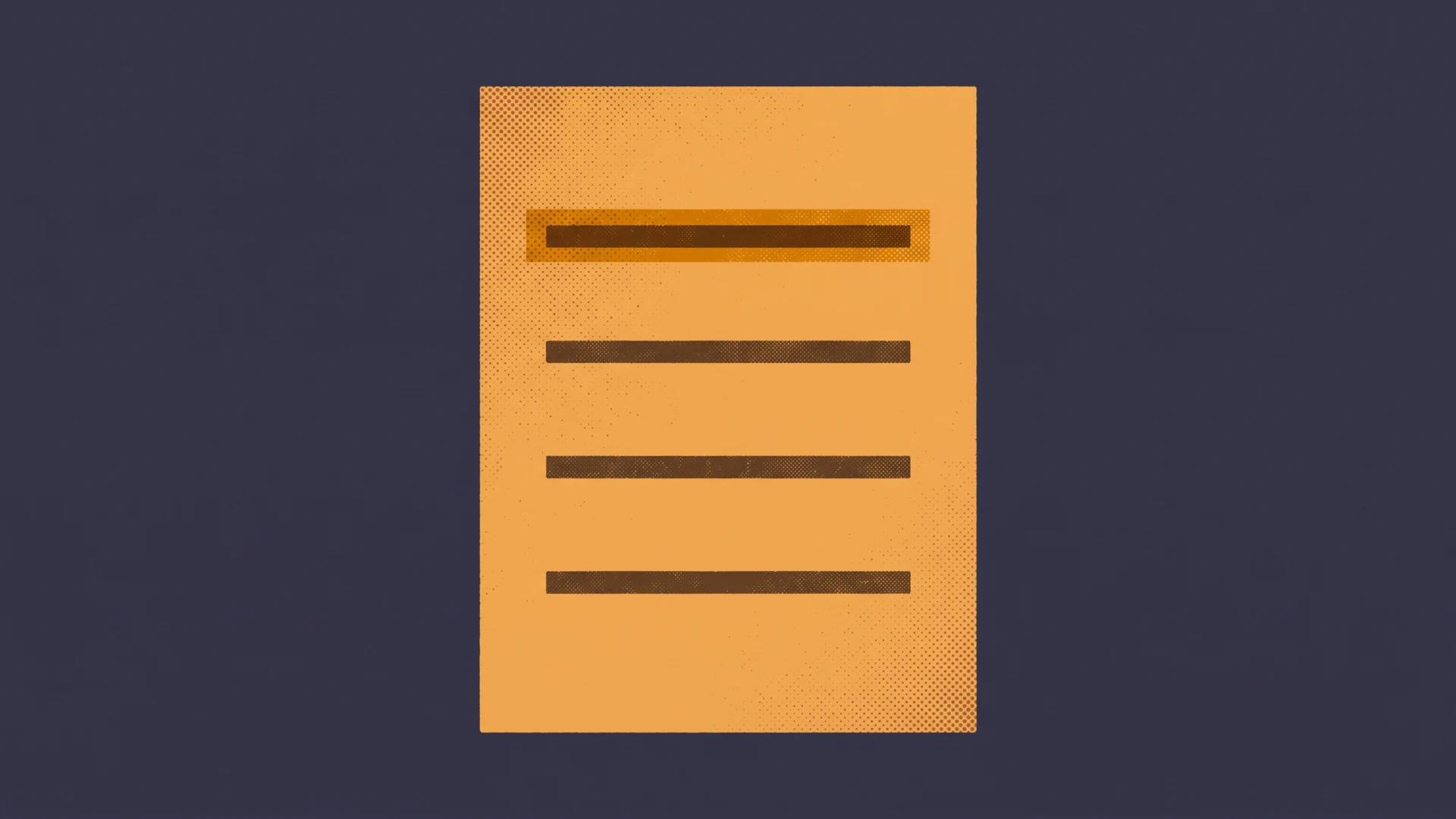 Orange document with four dark redacted lines on a dark blue background, resembling a redacted page