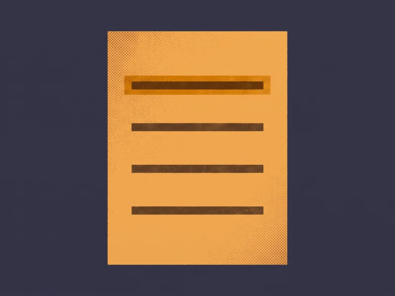 Orange document with four dark redacted lines on a dark blue background, resembling a redacted page