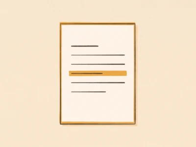 dokument-zrodlowy-5 - Promptowy Centered sheet of paper with several horizontal lines and an orange highlighted line across the middle on a beige background.