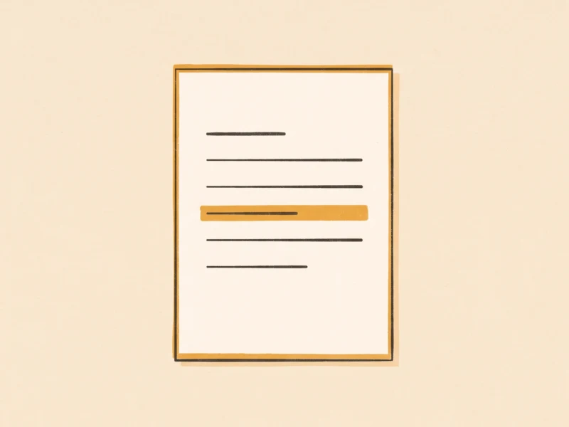 Centered sheet of paper with several horizontal lines and an orange highlighted line across the middle on a beige background.