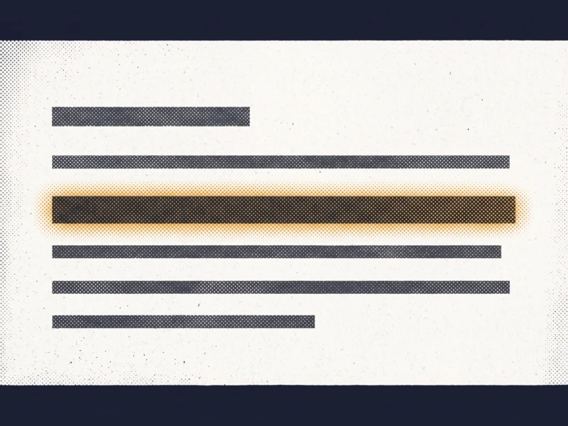A white document page with several thick black redaction bars, set against a dark background; halftone shading around the bars creates a stamped look.