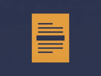 Orange document icon with horizontal text lines on a dark blue background, representing a form or sheet of paper used in an app UI.